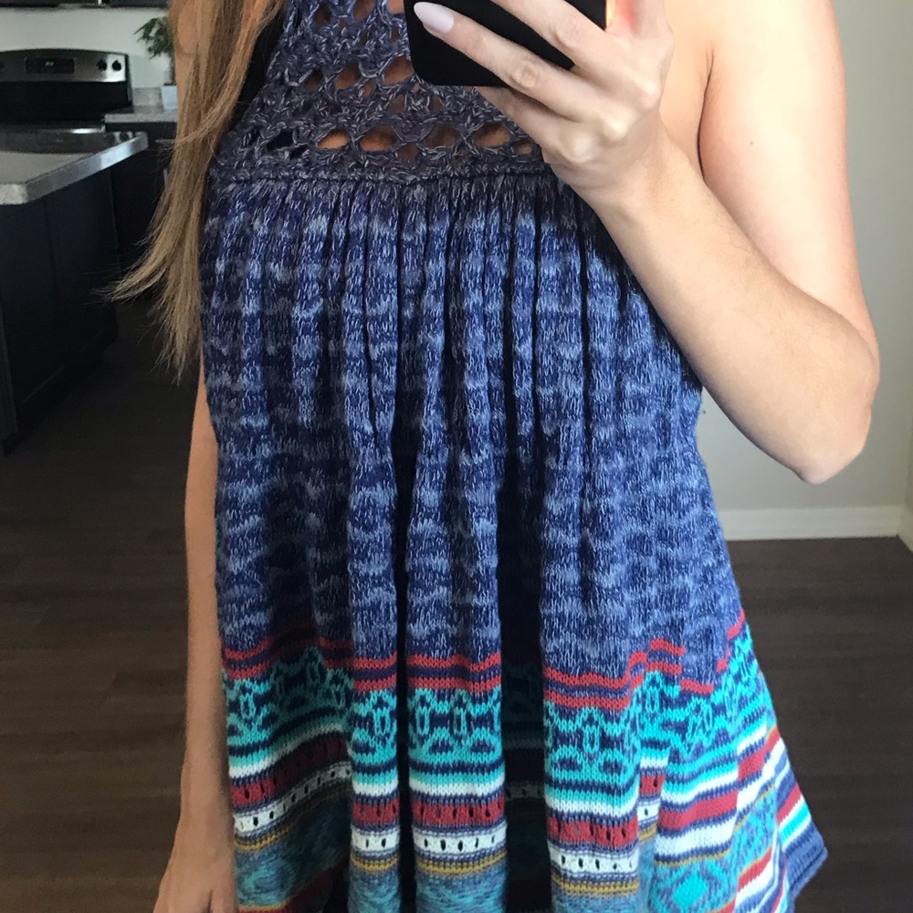 Free People Open Knit Blue Tunic Size XS - Picture 2 of 7